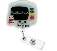 Drop The Beat Funny Badge Reel, Cute Retractable ID Card Badge Holder, Name Tag Work Badge Clip for ICU RN LPN CNA MA ED ER Night Shift Nurse Nursing Student Cardiology Doctor, Nurse Doctor Gifts