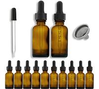 DropperBottles 30mL (1oz) Glass Dropper Bottles (12x) With Matching Leak-Free Droppers (6x Clear Pipettes + 6x Graduated Pipettes), Glass Transfer Pipette, and Aluminum Funnel- 14 Pack