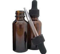 DropperStop 1oz Amber Glass Dropper Bottles (30mL) with Tapered Glass Droppers - Pack of 2