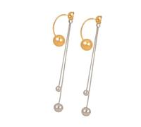 Drops Earrings Featuring Color Blocking Pattern Metal Balls and Flowing Tassels Stainless Steel Texture Versatile Use Tassels Stainless Steel Fashion Dangle