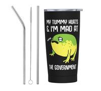 Drouerby My Tummy Hurts and I'm Mad At The Government Tumbler 20 oz Tumbler with Lid and Straw Insulated Tumbler Stainless Steel Tumbler Funny Gift, AllBlack10
