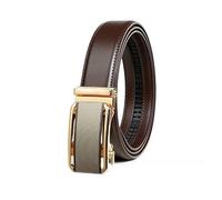 Drowsmen Belt men,leather ratchet belt 1 3/8" with Click Sliding Automatic Buckle, Adjustable belt Trim to Fit, Gold Buckle Brown Belts, 36"-42" Waist