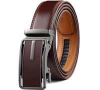 Drowsmen Belt men,leather ratchet belt 1 3/8" with Click Sliding Automatic Buckle, Adjustable belt Trim to Fit, Burgundy Leather Belt, 32"-38" Waist