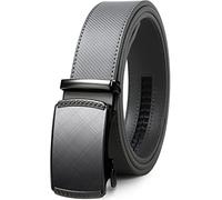 Drowsmen Belt men,leather ratchet belt 1 3/8" with Comfort Click Sliding Automatic Buckle, Adjustable belt Trim to Fit, Carbon Fiber X Gray/Grey Belts, 28-34W