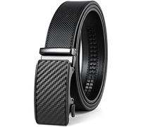 Drowsmen Leather ratchet belt 1 3/8" with Click Sliding Automatic Buckle, Adjustable belt Trim to Fit, Carbon Fiber Black Belts, 28-34W