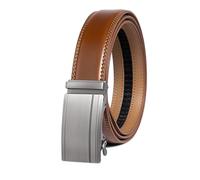 Drowsmen Leather ratchet belt 1 3/8" with Click Sliding Automatic Buckle, Adjustable belt Trim to Fit, Sliver Buckle Cognac Belt, 32"-38" Waist