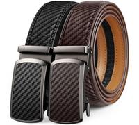Drowsmen Ratchet Belt for men, leather belt 2 packs in Gift Set Box Size Adjustable belt, waist Trim to Fit, Txw Black / Dark Brown, 28-42W
