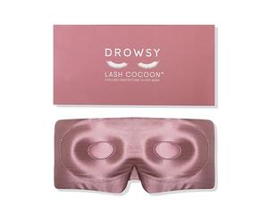 DROWSY Eyelash Protecting Silk Sleep Mask for Natural Lashes & Extensions. Deep Eye Cups, Zero Pressure, Total Blackout, Full Wraparound (Damask Rose)
