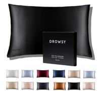Drowsy Silk Pillowcase - 100% Pure Mulberry Silk - 22 Momme 6A High-Grade Fibers - Skin, Hair and Sleep Benefits - Envelope Opening - Queen/King Size (Black Jade)