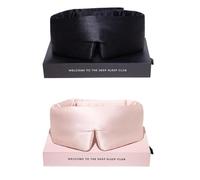 DROWSY Silk Sleep Mask Set - Face-Hugging, Padded Silk Cocoon for Luxury Sleep in Total Darkness - Eye Masks for Sleeping & Travel, 100% Pure Mulberry Silk, Adjustable - Black & Pink (Set of 2)