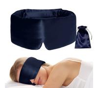 Drowsy Sleep Mask, 100% Natural Mulberry Silk Eye Mask with Adjustable Strap, Large Size Blindfold for All Night Sleep, Perfect for Women and Men, Eye Cover Blindfold Travel Office Nap Airplane (Navy)