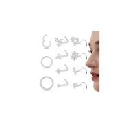 Drperfect Nose Studs Nose Rings 18G 20G Nose Rings Studs Gold Small Nose Studs - L Shaped Corkscrew Hoop Nose Ring - CZ Butterfly Heart Flower 316L Surgical Steel Tiny Nostril Nose Piercing Jewelry
