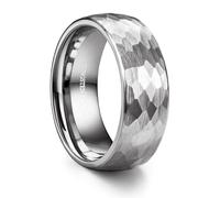 Drperfect Tungsten Wedding Rings for Men Women 8MM Mens Wedding Band Ring Black/Gold/Silver Hammered Groove Matte Brushed Finish Mens Promise Engagement Rings Comfort Fit Size 6-14, 9 UK, Tungsten, No