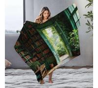 DRPZ Baby Blanket A Cozy Library With An Open Door Leading To A Lush Garden Flannel Blanket Thick Blanket Soft Blanket(125x150cm)