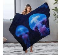 DRPZ Baby Blanket Glowing Jellyfish In Blue And Pink Hues Flannel Blanket Thick Blanket Soft Blanket(127x100cm)