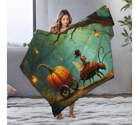 DRPZ Bag A Fairy Rides A Giant Insect Pulling A Pumpkin Cart In A Mystical Forest Flannel Blanket Bluey Blanket Easter Throw Blanket(127x100cm)
