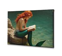 DRPZ Baptism Decorations Mermaid Reading By The Water Canvas Decorative Picture Religious Easter Decorations Easter Decor(40x60cm)