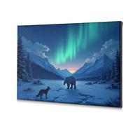 DRPZ Baptism Decorations Polar Bear And Wolf Under The Northern Lights Canvas Decorative Picture Religious Easter Decorations Easter Decor(40x60cm)