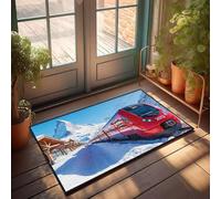DRPZ Bar Accessories For Man Cave A Red Train On Snowy Tracks With Mountains In The Background Doormat Outdoor Door Mat Large Large Welcome Mats Outdoor(40X60CM)