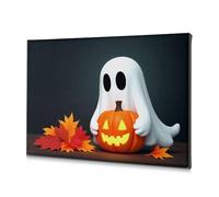 DRPZ Bathroom Decor A Cute Ghost Holding A Glowing Jack-O'-Lantern Surrounded By Autumn Leaves Canvas Decorative Picture Bathroom Decor Wall Art Coastal Wall Art(20x30cm)