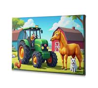 DRPZ Bathroom Decor Wall Art Farmer Drives Tractor Near Barn With Horse And Dog Canvas Decorative Picture Spring Decor Easter Wall Decor(30x40cm)