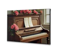 DRPZ Bathroom Decorations A Piano Adorned With Pink Roses And Sheet Music Canvas Decorative Picture Baptism Decorations The Chosen(20x30cm)
