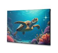 DRPZ Bathroom Decorations A Sea Turtle Swims Gracefully Among Vibrant Coral Reefs Canvas Decorative Picture Baptism Decorations The Chosen(40x60cm)