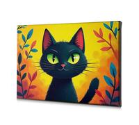 DRPZ Bathroom Pictures Wall Decor A Black Cat With Green Eyes Surrounded By Colorful Leaves Canvas Decorative Picture Religious Easter Decorations Home Wall Decor(40x60cm)