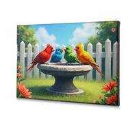 DRPZ Bathroom Wall Decor Four Colorful Birds Sit On A Stone Birdbath Canvas Decorative Picture Easter Decoration Wall Art(20x30cm)