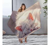 DRPZ Bed Blankets A Fluffy White Kitten Sleeping Peacefully Flannel Blanket Cute Throw Blanket Easter Blanket(127x100cm)