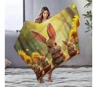 DRPZ Bed Blankets Five Cute Bunnies Enjoying A Sunny Day Flannel Blanket Cute Throw Blanket Easter Blanket(125x150cm)