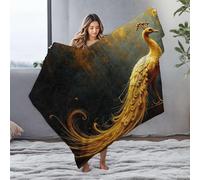 DRPZ Bed Blankets Golden Peacock With Flowing Tail Feathers Flannel Blanket Large Throw Blanket Puppy Blanket(127x100cm)