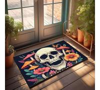 DRPZ Bedroom Door Decorations Skull Surrounded By Vibrant Flowers And Mushrooms Doormat Decor For Man Cave The Room Decorations(65X90CM)