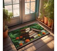 DRPZ Bedroom Door Decorations Stack Of Old Books Surrounded By Vibrant Flowers Doormat Decor For Man Cave The Room Decorations(65X90CM)