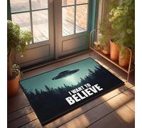 DRPZ Bedroom Door Decorations Ufo Over Forest With 'I Want To Believe' Text Doormat Decor For Man Cave The Room Decorations(40X60CM)