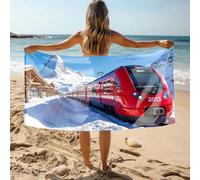 DRPZ Black Towels A Red Train On Snowy Tracks With Mountains In The Background Bath Towel Bath Towel Beach Towels Oversized