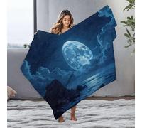 DRPZ Blankets A Full Moon Shines Brightly Over The Ocean Flannel Blanket Personalized Baby Blanket Easter Gifts(127x100cm)