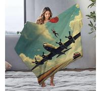 DRPZ Blankets Queen Size A Parachute Jumper Is Being Pulled By An Airplane While A Car Drives Below Flannel Blanket Thick Blanket Small Blanket(127x100cm)