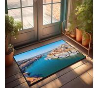 DRPZ Boys Room Decor Teenager Colorful Buildings Line A Serene River With Boats Docked Along Its Banks Doormat Fall Door Mats Outdoor Men Cave Decor(50X80CM)