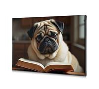 DRPZ Christian Easter Decor A Pug Reading An Open Book Canvas Decorative Picture Shabby Chic Decor Coastal Wall Art(30x40cm)
