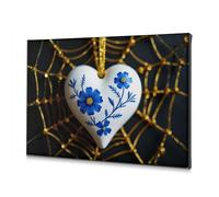 DRPZ Coastal Wall Art Blue Flowers On White Heart-Shaped Ornament Canvas Decorative Picture Easter Decor Decorative Plates(20x30cm)