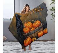 DRPZ Comfy Blanket A Black Crow Perches On A Wooden Barrel Filled With Pumpkins Flannel Blanket Bag Baby Blanket(125x150cm)