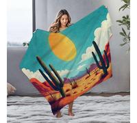 DRPZ Comfy Blanket Desert Landscape With Cacti Under A Bright Sun Flannel Blanket Bag Baby Blanket(125x150cm)