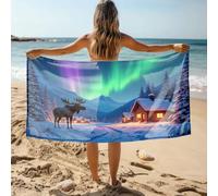 DRPZ Cooling Towel A Moose Stands In Front Of A Cozy Cabin Under The Northern Lights Bath Towel Golf Towel White Hand Towels For Bathroom