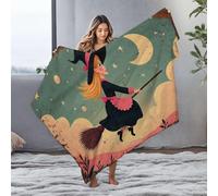 DRPZ Custom Blanket With Picture A Witch Flying On A Broomstick Under A Starry Night Sky Flannel Blanket Mom Blanket Small Blanket(125x150cm)
