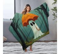 DRPZ Cute Throw Blanket A Friendly Ghost Holding An Orange Umbrella In The Rain Flannel Blanket Custom Blanket With Picture Personalized Baby Blan(150x200cm)
