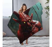 DRPZ Cute Throw Blanket A Menacing Red Demon With Glowing Yellow Eyes And Sharp Horns Flannel Blanket Bluey Blanket Plush Blanket(127x100cm)