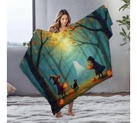 DRPZ Cute Throw Blanket Two Children In Halloween Costumes Meet A Ghost In A Forest Flannel Blanket Bluey Blanket Plush Blanket(127x100cm)