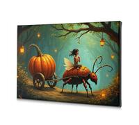 DRPZ Decoraciones Para Cuartos A Fairy Rides A Giant Insect Pulling A Pumpkin Cart In A Mystical Forest Canvas Decorative Picture Flower Wall Stickers Decorative Plates(40x60cm)