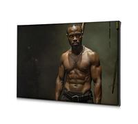 DRPZ Decoraciones Para Cuartos A Muscular Man With A Spear Stands Confidently In A Dimly Lit Environment Canvas Decorative Picture Flower Wall Stickers Decorative Plates(20x30cm)